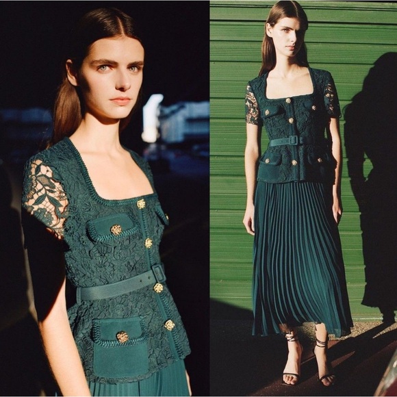 self portrait TEAL LACE BODICE MIDI DRESS - Picture 1 of 16